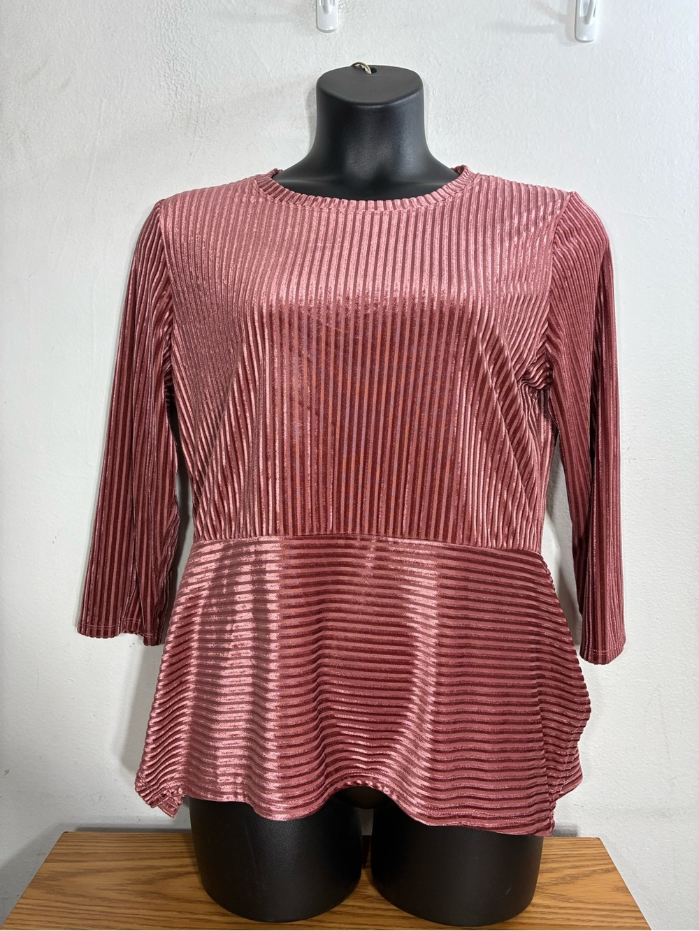Ivanka Trump Ribbed Velvet Peplum Top - Rose